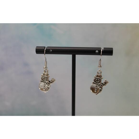 Silver Snowman Drop Christmas Earrings E127 - Picture 3 of 3